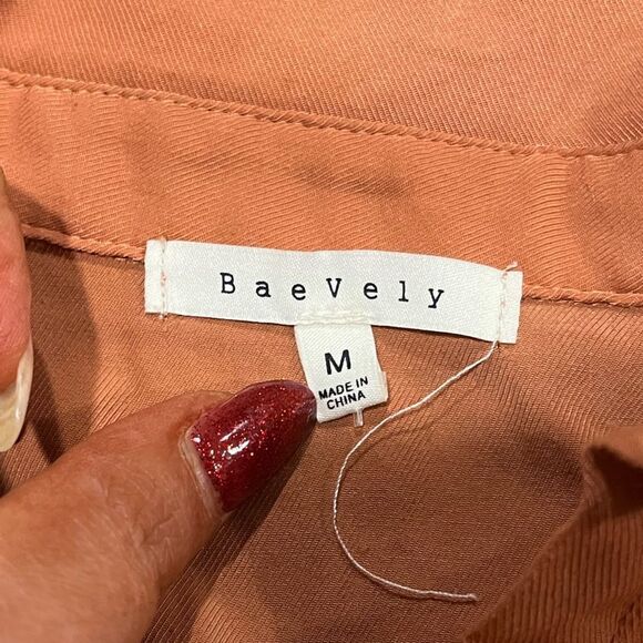 BaeVely Blouse Cropped Blouse Button-Up Long Sleeve Collared Copper Medium - Picture 2 of 4